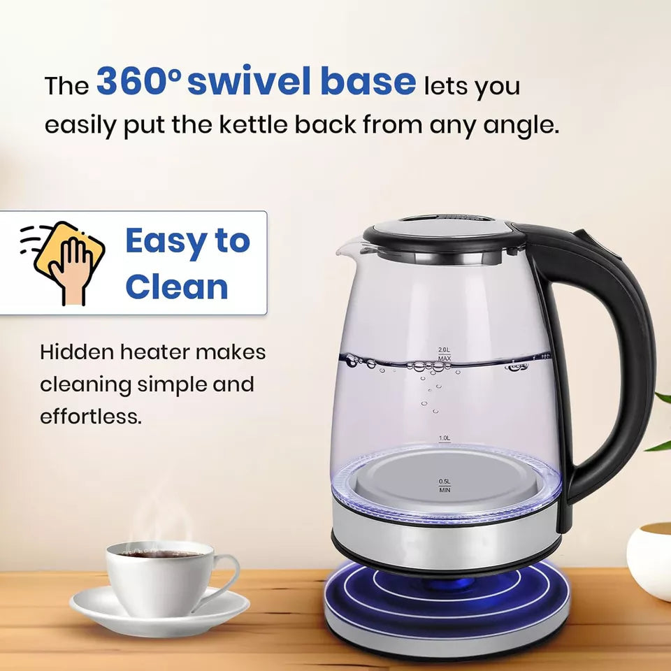 BowLift | Electric Kettle | 1.8L, 3000W, Rapid Boil, Auto Shut-Off & Borosilicate Glass for Tea, Coffee & Instant Meals
