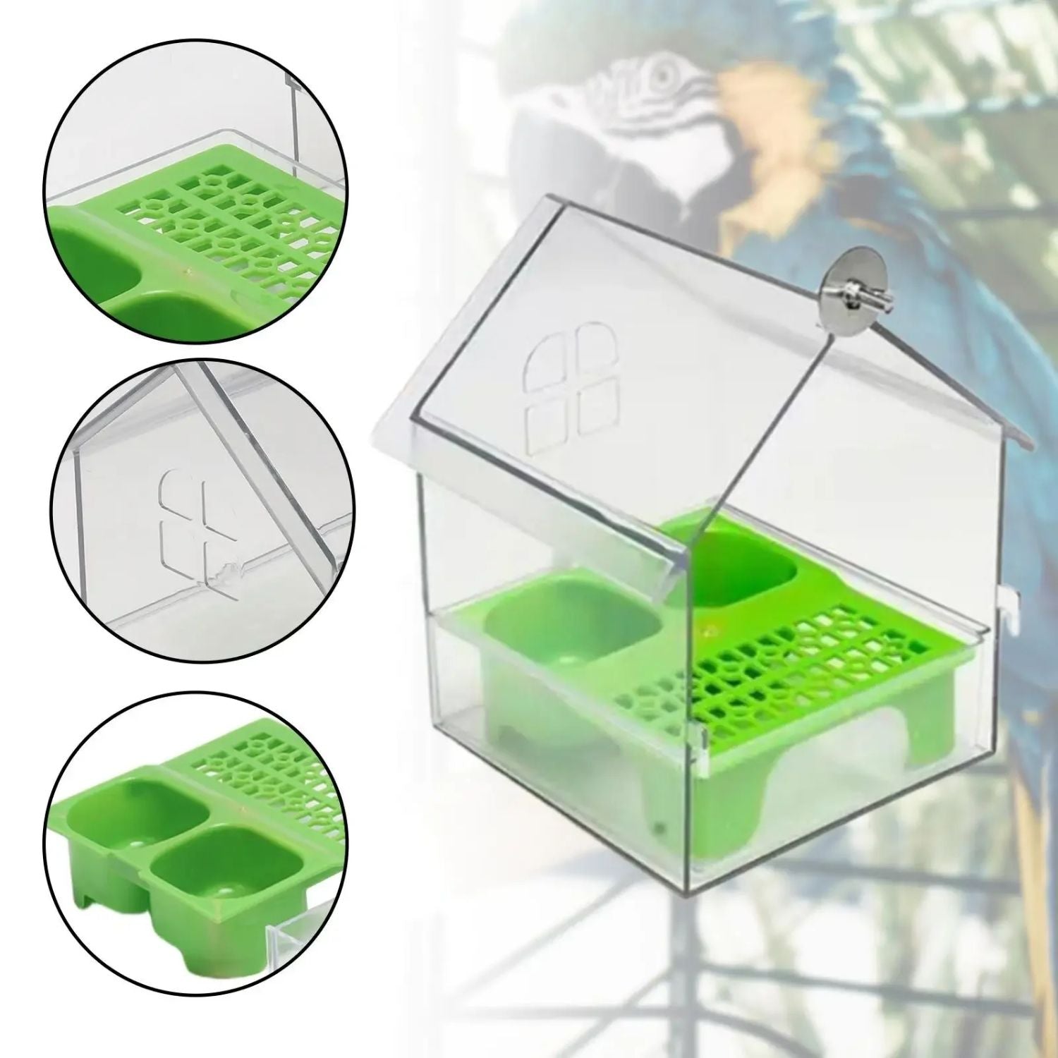 BowLift | External Bird Feeder and Bathhouse – Space-Saving Anti-Spill Feeding Solution