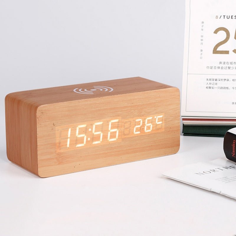 BowLift | Wood Electric Alarm Clock with Wireless Charging Pad