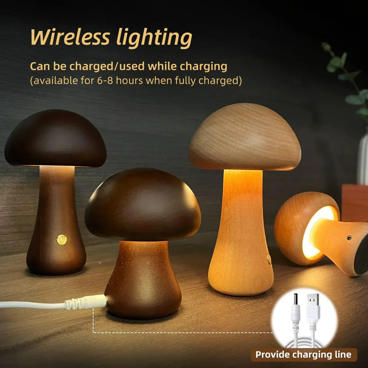 BowLift | Wooden Mushroom LED Night Light - GlowShroom