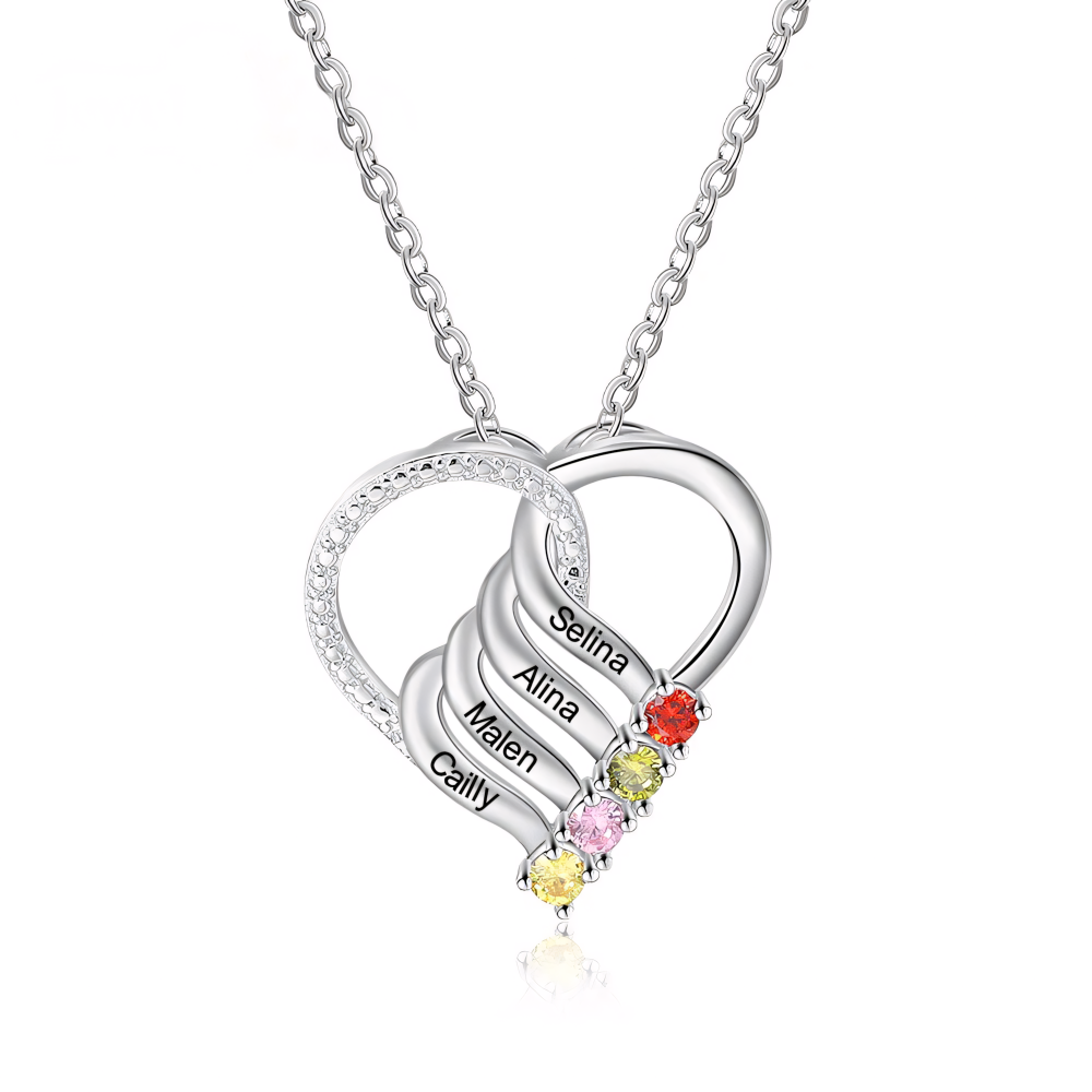 BowLift | Personalized Name & Birthstone Heart Striped Pendant Necklace