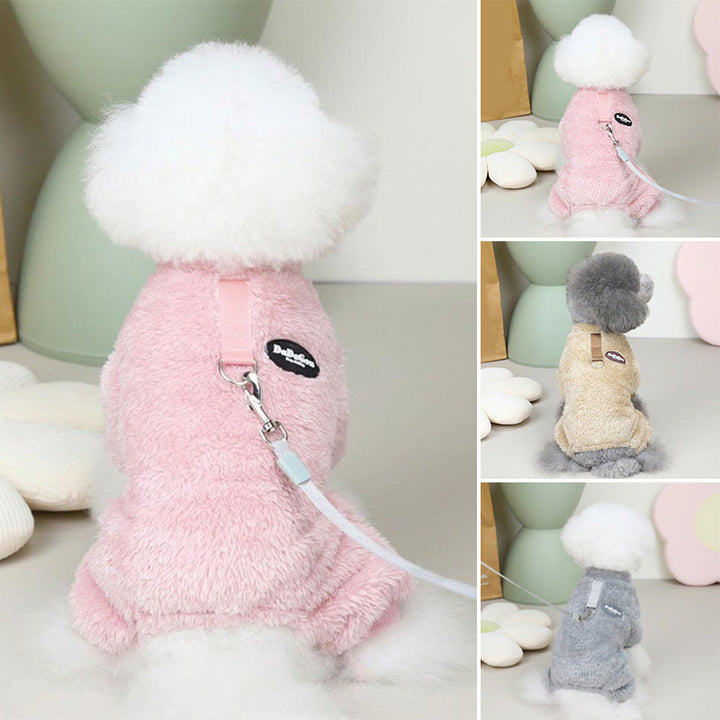 Fleece Pet Elastic Overall with Leash Ring Bowlift