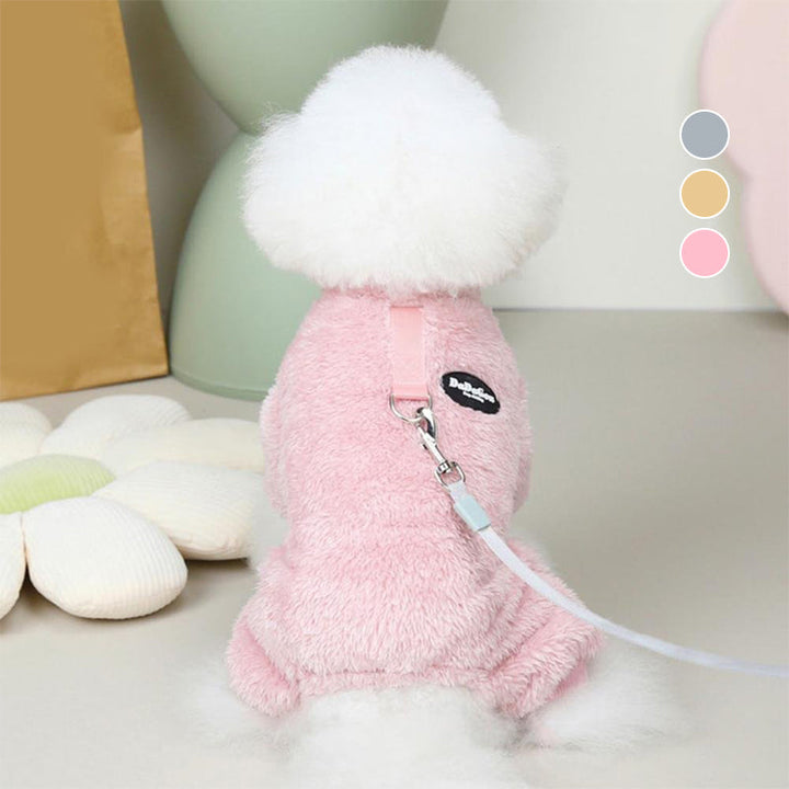 Fleece Pet Elastic Overall with Leash Ring Bowlift