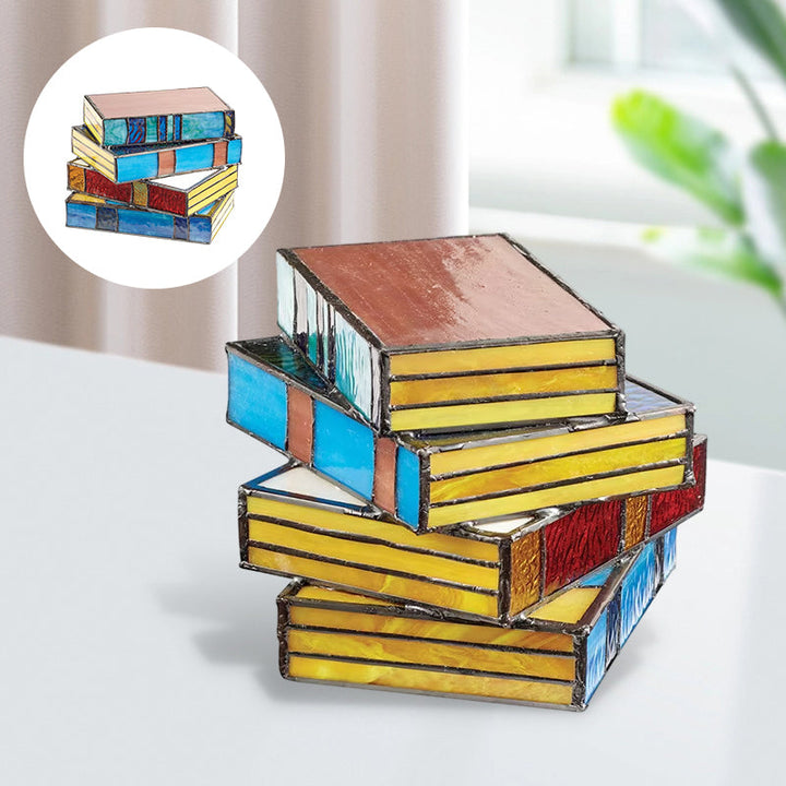 Lamp made of stacked books from stained glass | Bowlift