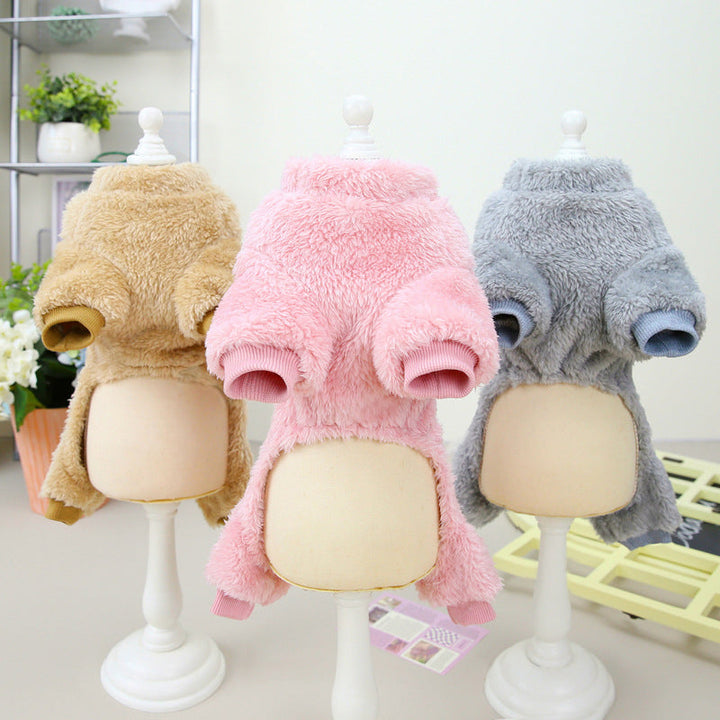 Fleece Pet Elastic Overall with Leash Ring Bowlift