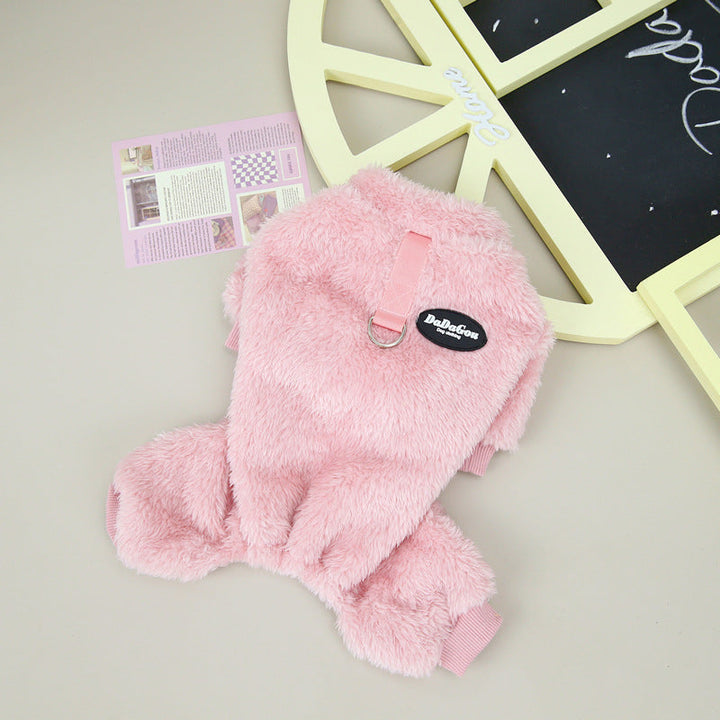 Fleece Pet Elastic Overall with Leash Ring Bowlift