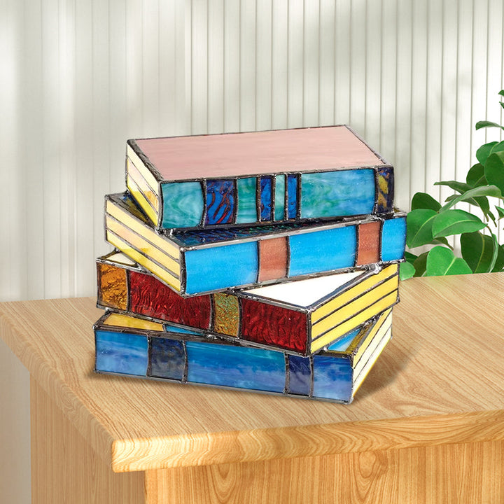 Lamp made of stacked books from stained glass | Bowlift