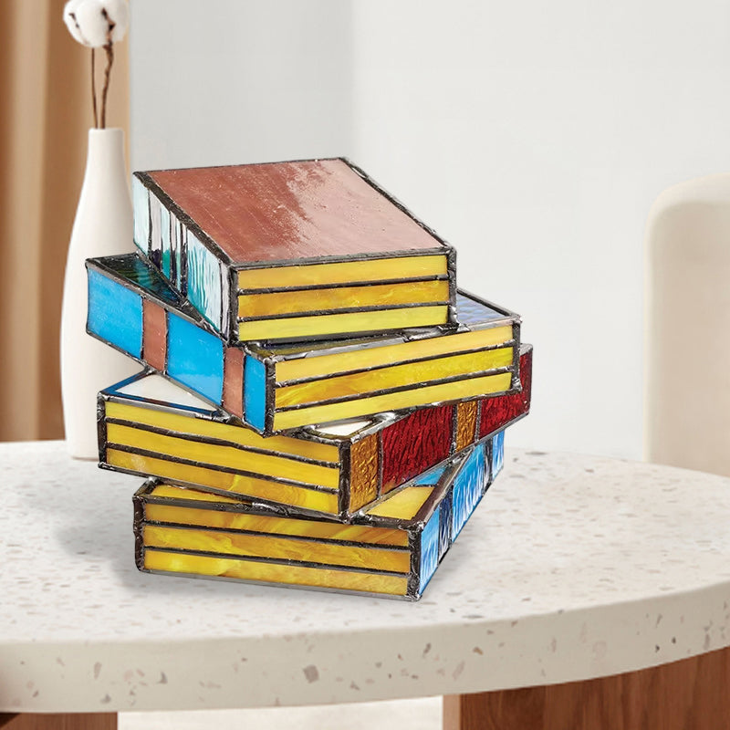 Lamp made of stacked books from stained glass | Bowlift