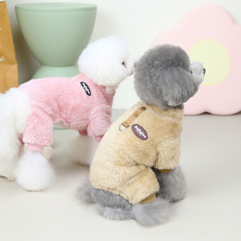 Fleece Pet Elastic Overall with Leash Ring Bowlift
