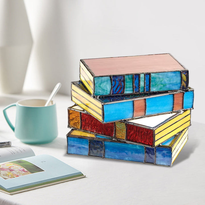 Lamp made of stacked books from stained glass | Bowlift