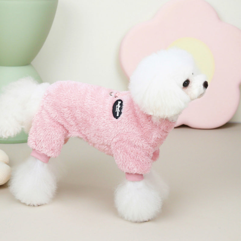 Fleece Pet Elastic Overall with Leash Ring Bowlift