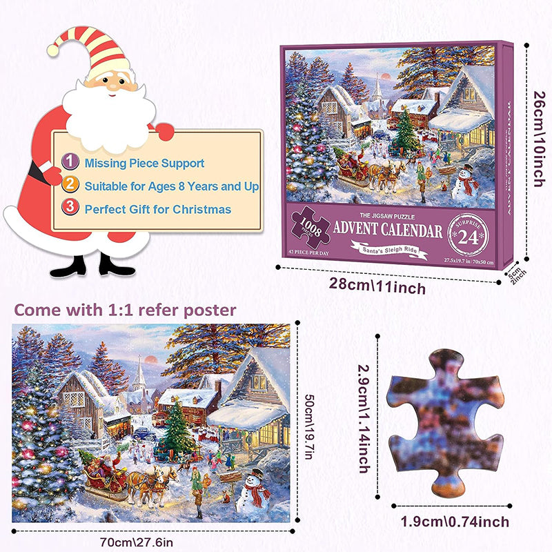 BowLift | 1000PCS Christmas Jigsaw Puzzles Advent Calendar  - Christmas Gift