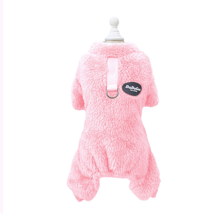 Fleece Pet Elastic Overall with Leash Ring Bowlift