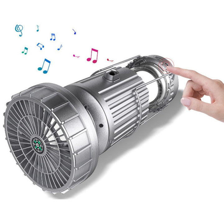 Multifunction Solar Camping Light with Fan, Bluetooth Speaker, Power Bank & Compass | Bowlift