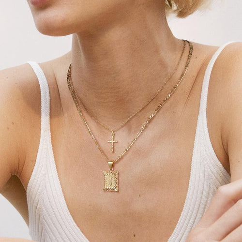 BowLift | 2pc 14k Initial & Cross Necklace Set