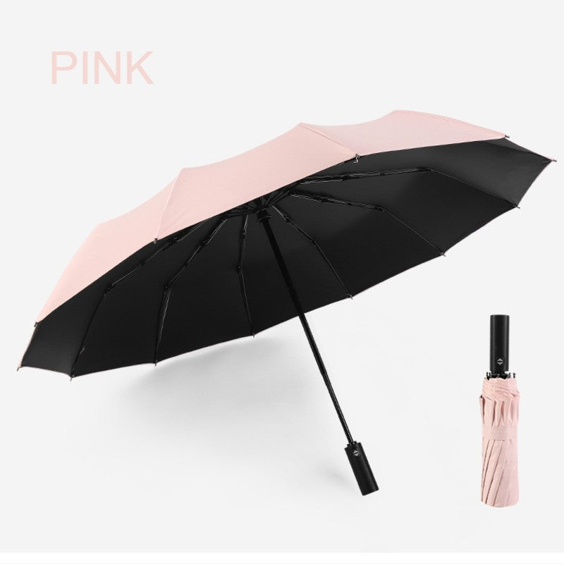 BowLift | 12-Rib Rain/UV Folding Umbrella, with Auto Open Close & Windproof Canopy, for Travel, Commute & More
