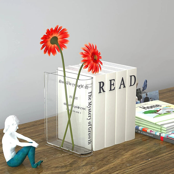BowLift | Modern Clear Acrylic Book Vase – Transparent, Creative Flower Vase