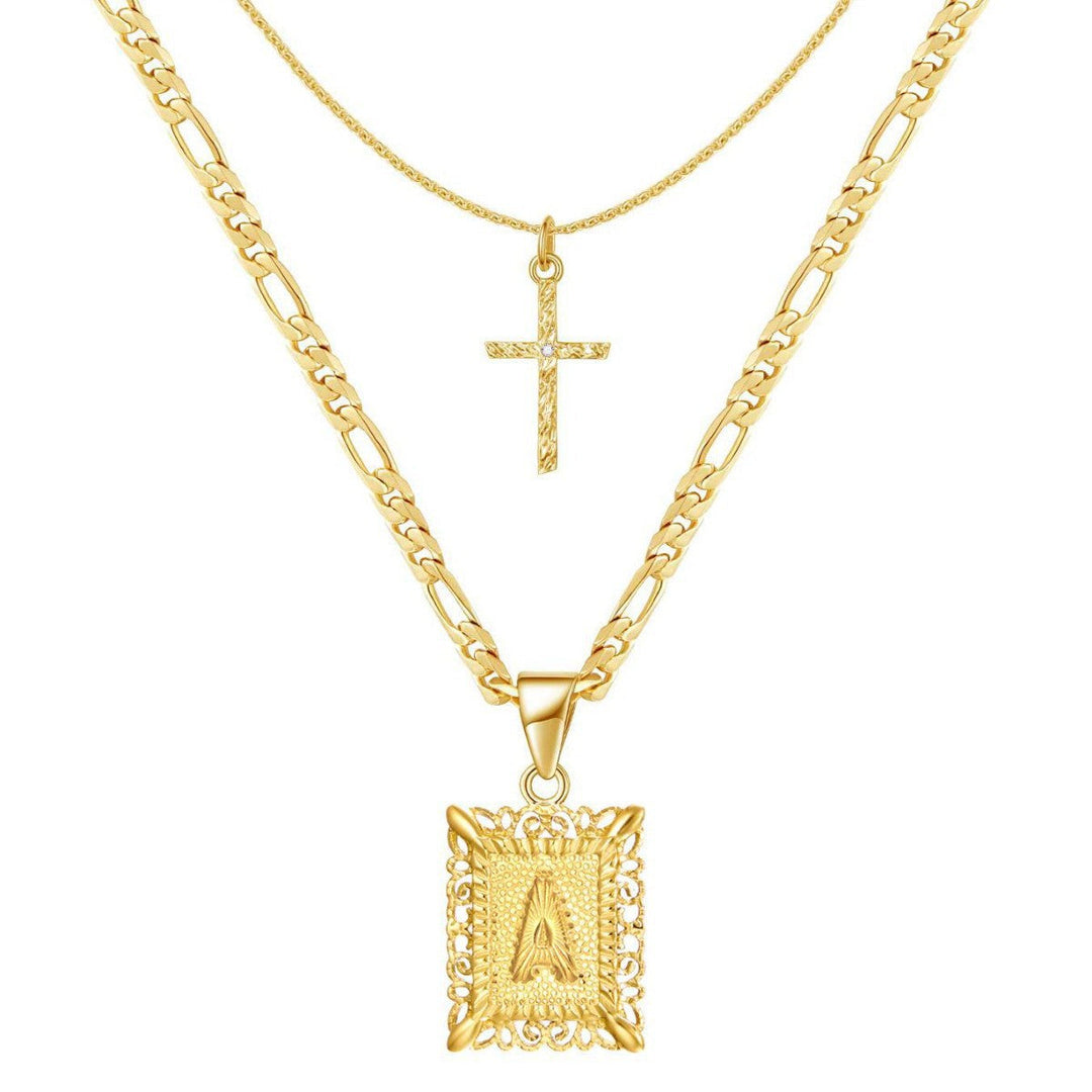 BowLift | 2pc 14k Initial & Cross Necklace Set