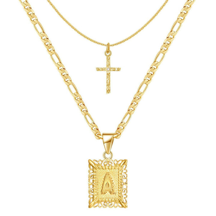 BowLift | 2pc 14k Initial & Cross Necklace Set