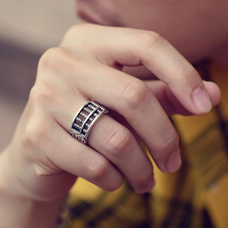 BowLift | Vintage Silver Abacus Adjustable Ring, for Good Luck & Wealth