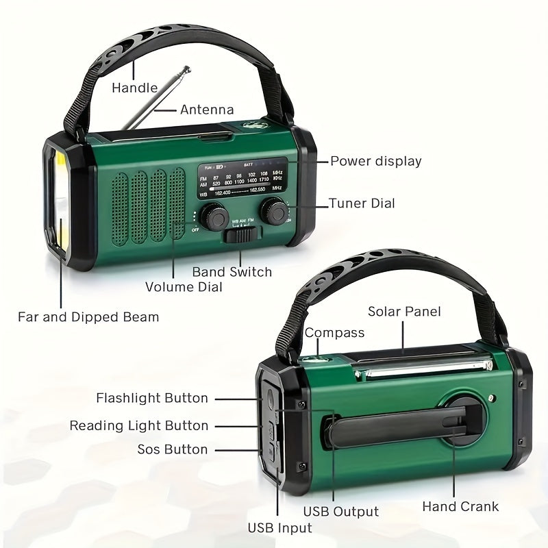 BowLift | StormMate X10 Emergency Radio with 10,000 mAh Power Bank | Solar, Crank & USB-C | LED Light, SOS Alarm & Compass | AM/FM/NOAA