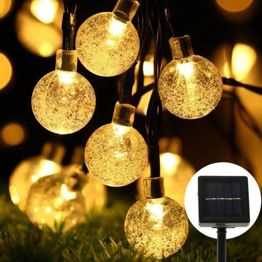 String lights with 30 balls – Charging via solar panel | Bowlift