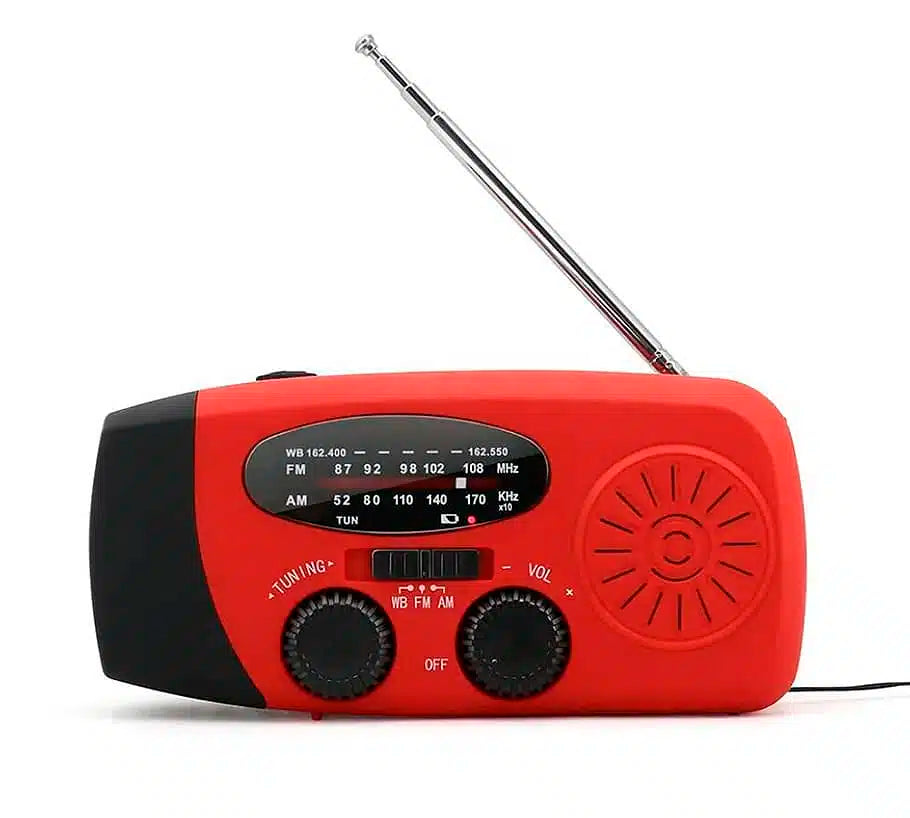 Emergency radio FM/AM with integrated solar cells, flashlight, power bank & hand crank | Bowlift
