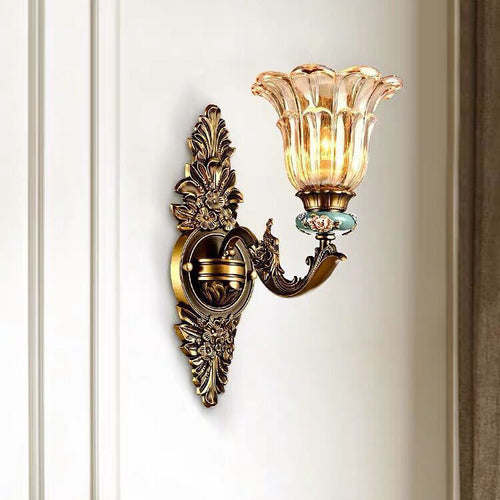 BowLift | FlorisLuxe European Wall Lamp | Blossom Design | 1-2 Flames | High-Quality Resin & Glass | Elegance for Living Room & Hallway