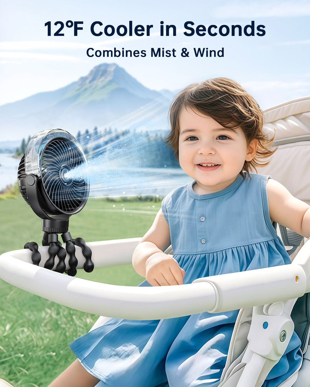 Misting Stroller Fan – Portable Baby Fan with Spray | Bowlift
