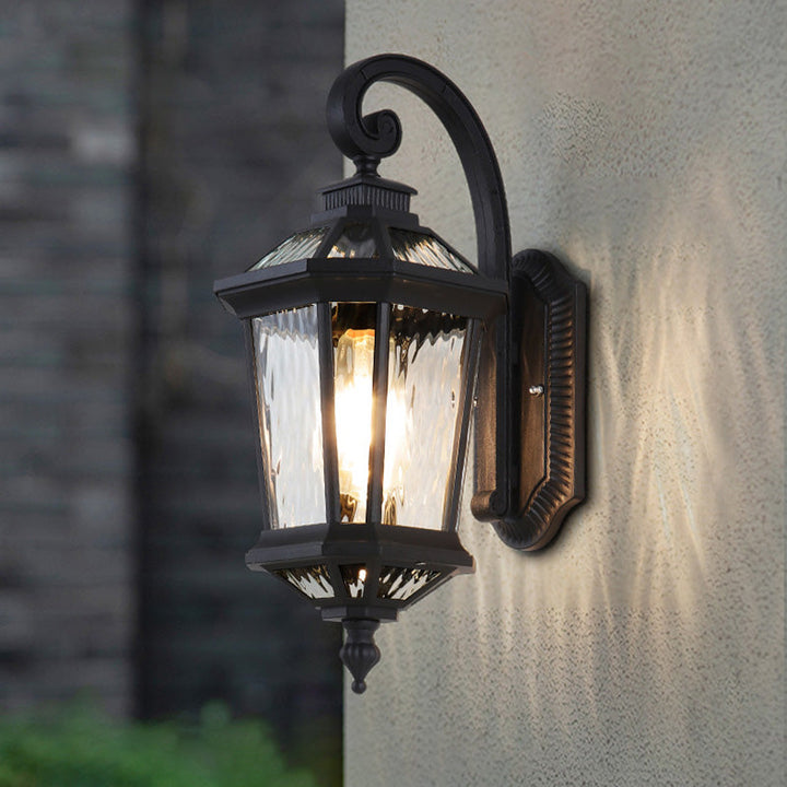 Traditional European Waterproof Aluminum Glass Octagon Cylinder 1-Light Wall Sconce Lamp For Garden | Bowlift