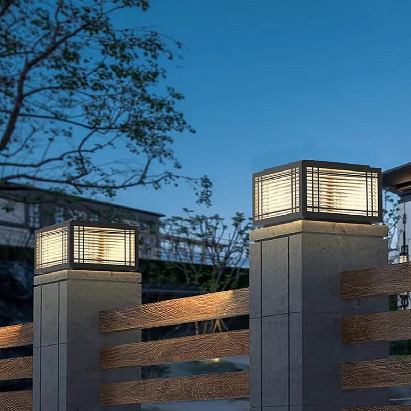 Traditional Chinese Square Aluminum Glass 1-Light Post Head Light For Garden | Bowlift