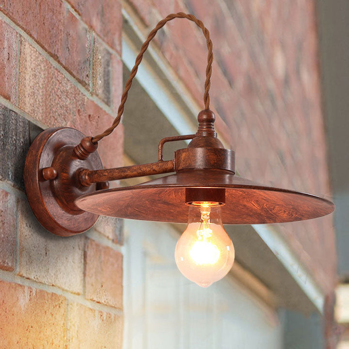 Contemporary Industrial Waterproof Metal Plate Bowl 1-Light Wall Sconce Lamp For Outdoor Patio | Bowlift