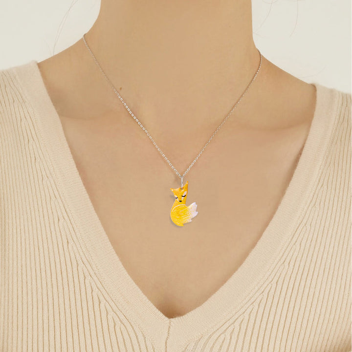 BowLift | Hand-painted Fox and Wolf Couple Embrace Necklace
