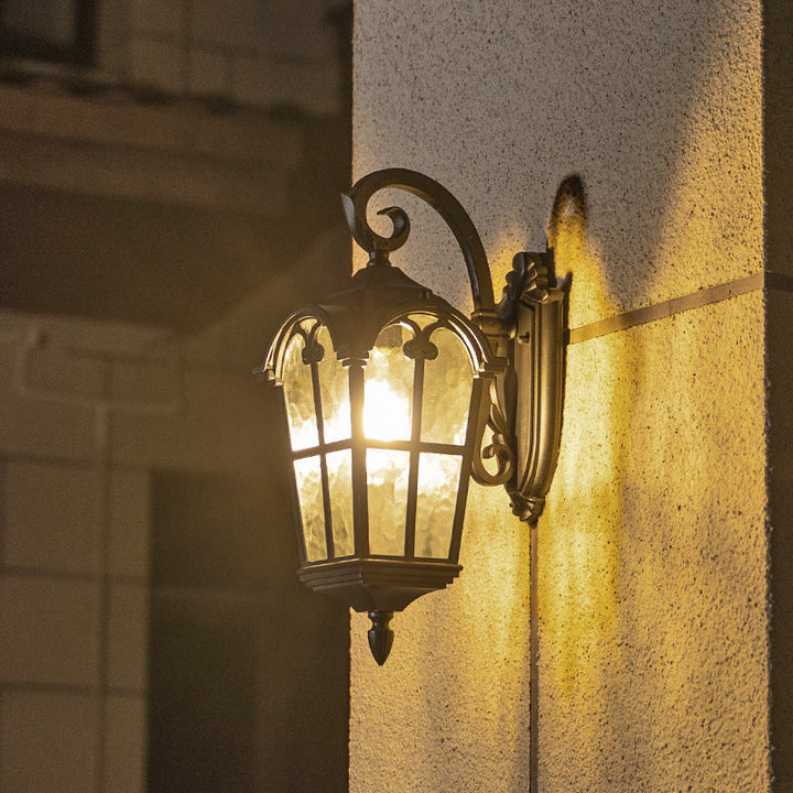 Traditional European Quadrilateral Window Shape Aluminum Glass 1-Light Wall Sconce Lamp For Outdoor Patio | Bowlift
