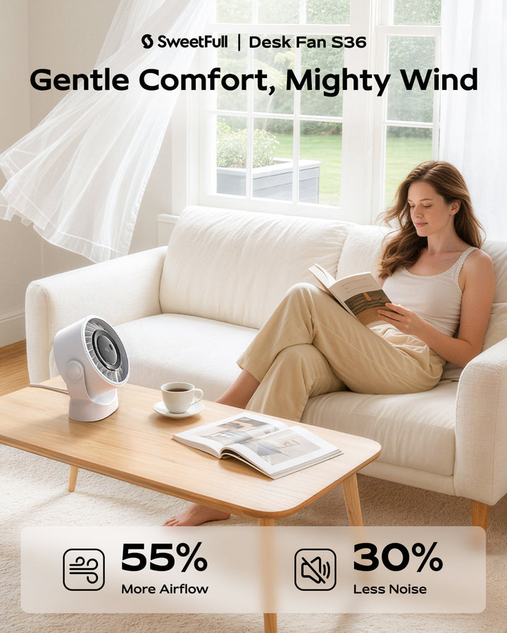 4-Speed USB Rechargeable Desktop Fan with Smart LED Display | Bowlift