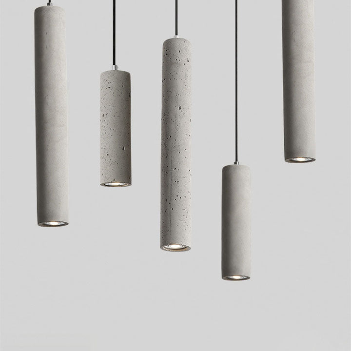 BowLift | StoneCast Industrial Cylinder Pendant Light made of Concrete | 1 Light | Smooth or Rough Surface