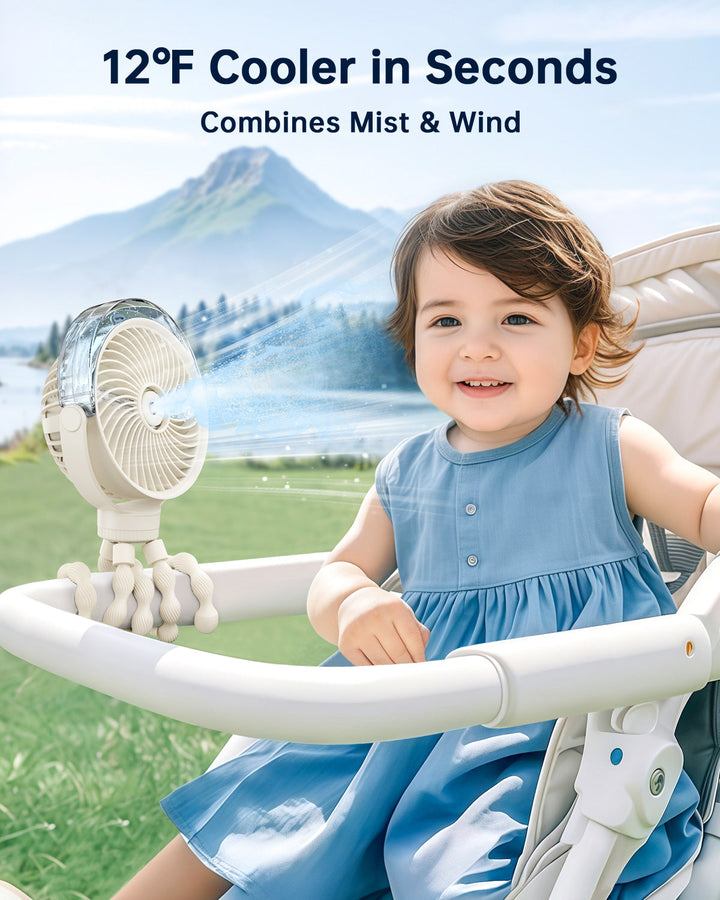 Misting Stroller Fan – Portable Baby Fan with Spray | Bowlift