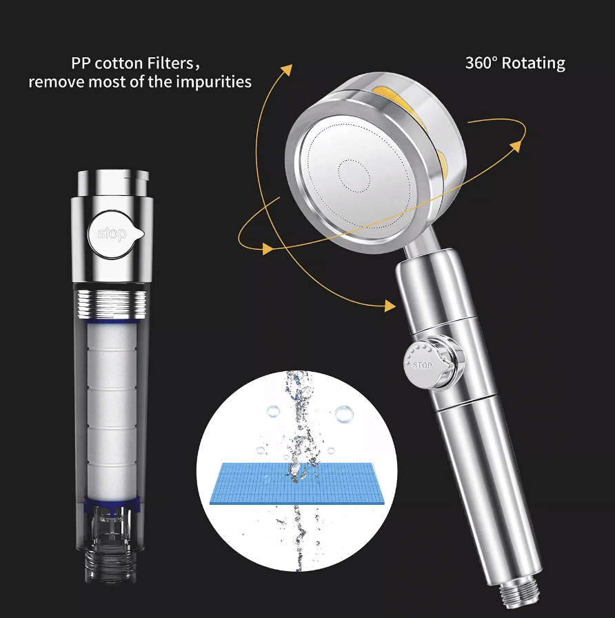 Shower head with high pressure - adjustable 360° rotating design - up to 40% water savings | Bowlift