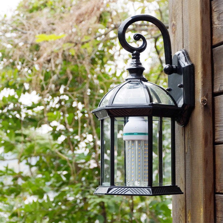 Traditional European Waterproof Aluminum Glass Hexagonal Prism 1-Light Wall Sconce Lamp For Garden | Bowlift