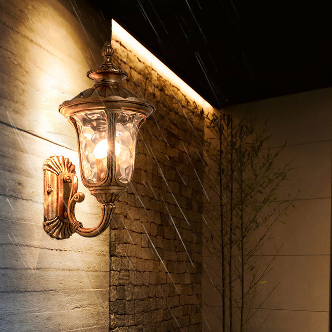 Traditional European Waterproof Castle Shaped Aluminum Glass 1-Light Outdoor Wall Sconce Lamp For Garden | Bowlift