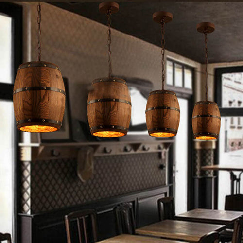 BowLift | BarrelGlow Vintage Pendant Light | Wood Wine Barrel Design | 1-bulb | Rustic Lighting