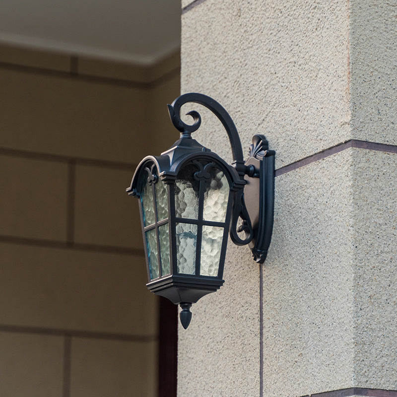 Traditional European Quadrilateral Window Shape Aluminum Glass 1-Light Wall Sconce Lamp For Outdoor Patio | Bowlift