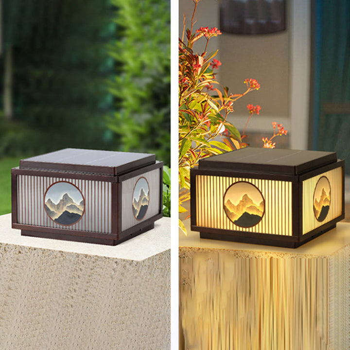 Traditional Chinese Aluminum Glass Square LED Waterproof Solar Landscape Light For Outdoor Patio | Bowlift