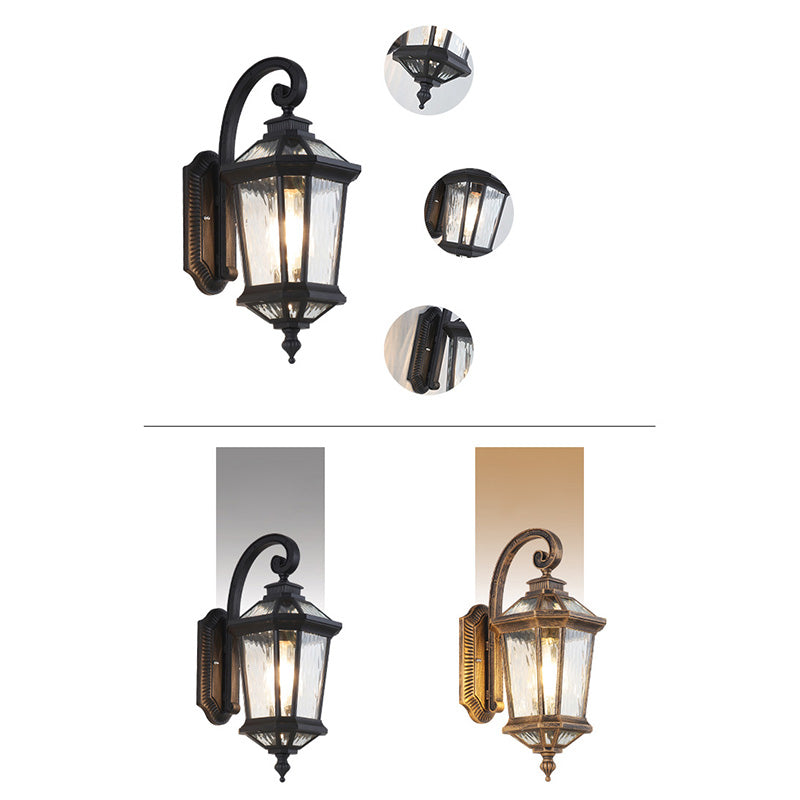 Traditional European Waterproof Aluminum Glass Octagon Cylinder 1-Light Wall Sconce Lamp For Garden | Bowlift