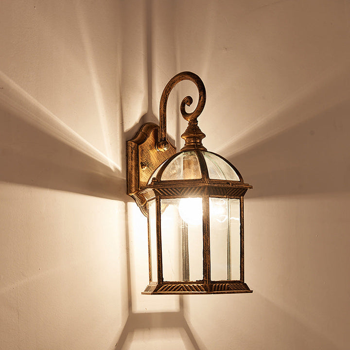 Traditional Vintage Hexagonal Castle Aluminum Glass 1-Light Outdoor Wall Sconce Lamp For Garden | Bowlift