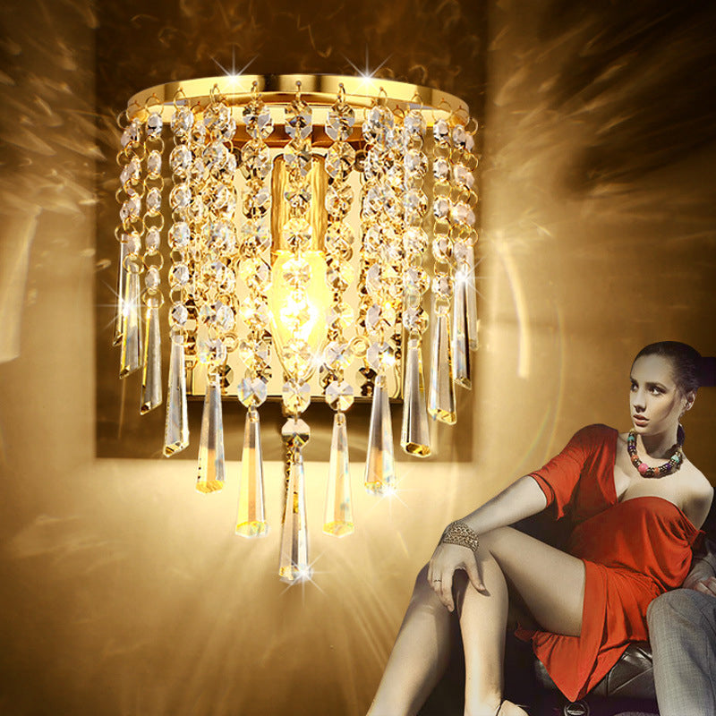 BowLift | Modern Luxury Semi-Round Octagonal Pearl Stainless Steel Crystal 1-Light Wall Sconce Lamp for Living Room