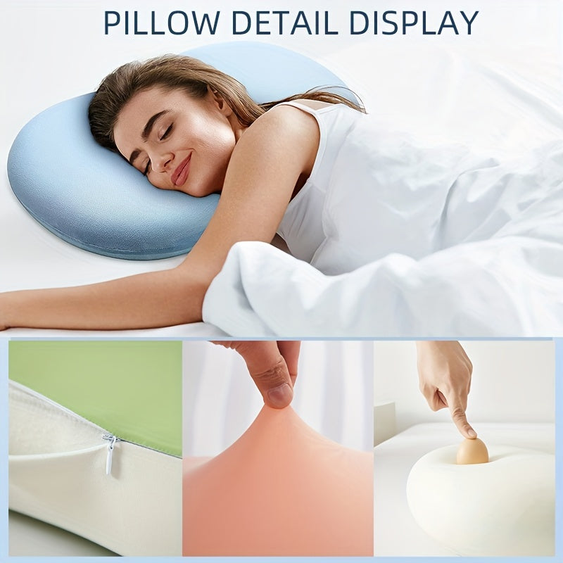 1pc Oval Macaron Pillow Cervical Memory Foam Pillow, Cooling Bed Pillow For Sleeping - Neck Pillows For Pain Relief Sleeping, Contour Support Ergonomic Pillow For Side Back Stomach Sleepers Using High And Low Partition | Bowlift