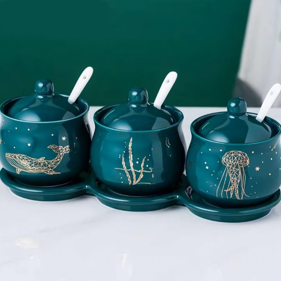 BowLift | Creative Nordic Style Light Luxury Emerald Ceramic Seasoning Jar Set