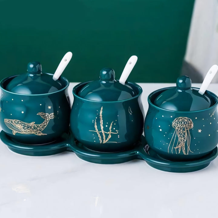 BowLift | Creative Nordic Style Light Luxury Emerald Ceramic Seasoning Jar Set
