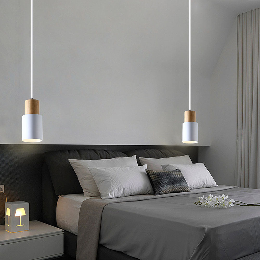 BowLift | Pendant Light Modern Wood Black Cylinder Fixture